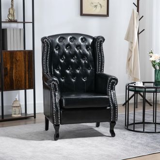 HOMCOM Wingback Armchair Chesterfield-style High Back Chair Tufted Accent Chair in Black
