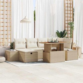 vidaXL Vidaxl - Conjunto De Sof&aacute; De Jard&iacute;n Con Coj&iacute;n 7 Pcs Beige Polirat&aacute;n