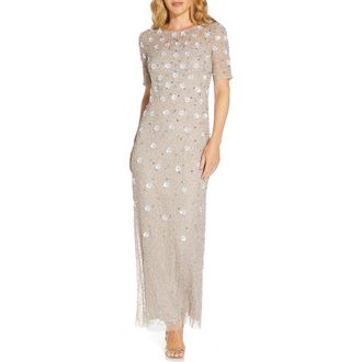 Adrianna Papell Beaded Evening Gown in Marble at Nordstrom, Size 14
