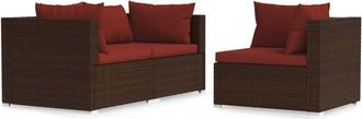 vidaXL Set Muebles De Jard&iacute;n 3 Piezas Y Cojines Rat&aacute;n Sint&eacute;tico Marr&oacute;n Vidaxl