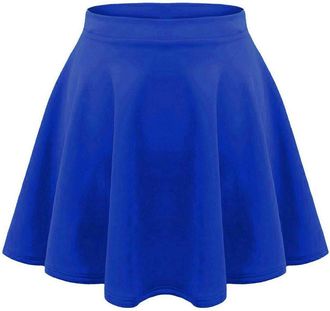 Generic Leensy Women Girls Short High Waist Pleated Skater Tennis School Skirt Basic Solid Versatile Stretchy (Royal Blue, 18)