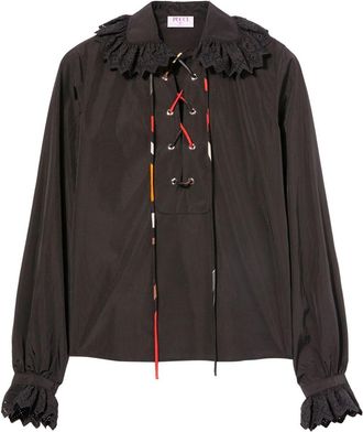 Pucci lace-up ruffled blouse - women - Polyamide/Cotton - 44 - Black