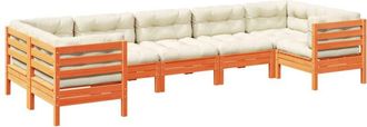 vidaXL Set De Sof&aacute;s Jard&iacute;n 7 Pzas Con Cojines Madera Pino Marr&oacute;n Cera Vidaxl