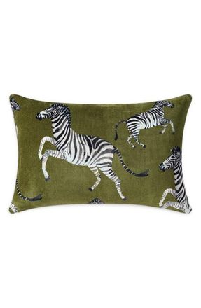 Sunday Citizen Velvet Watercolor Zebra Small Lumbar Pillow in Cardamon Seeds at Nordstrom