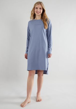 Tom Tailor Nachthemd TOM TAILOR Charlotte, Damen, Gr. 44 (XXL), N-Gr, blau (blau, mittel, uni), Obermaterial: 100% Baumwolle, bequem knielang, Rundhals, gerader 