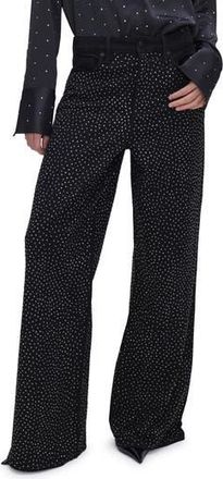Good American Good Ease Rhinestone Wide Leg Jeans in Black323 at Nordstrom Rack, Size 4