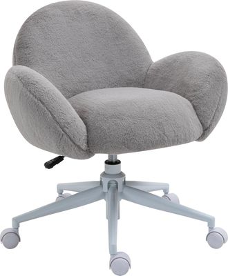 HOMCOM Fluffy Leisure Chair Office Chair with Backrest Armrest Wheels Grey | TJ Hughes