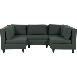 Beliani Sof&aacute; Modular Moderno 5 Plazas Tapizado Tela Poli&eacute;ster Respaldo Acolchado En Forma De U Verde Oscuro Unstad
