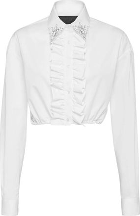 Philipp Plein Popeline Cropped Shirt LS - Dames - Overhemden - Wit - M - Katoen - Overhemden