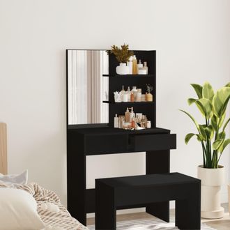 vidaXL Tocador Con Espejo Negro 74,5x40x141 Cm Vidaxl