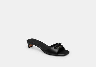 Coach Womens Bow Kitten Heel Sandal in Black, Size 5.5 | Leather