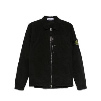 Stone Island Light Jackets, male, Black, Size: M Black Nylon Metal Overshirt