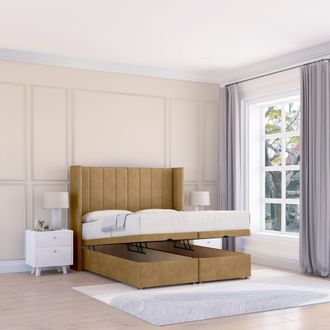 Sloomy Falcon Plush Fabric Ottoman Bed End Opening With Sprung Memory Mattress & 54 Inch Floorstanding Headboard With Wings | Size: Small Single