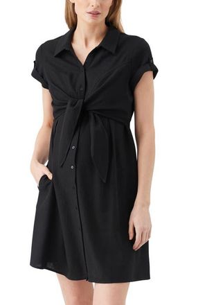Ripe Colette Tie Up Linen Dress in Black at Nordstrom, Size X-Large