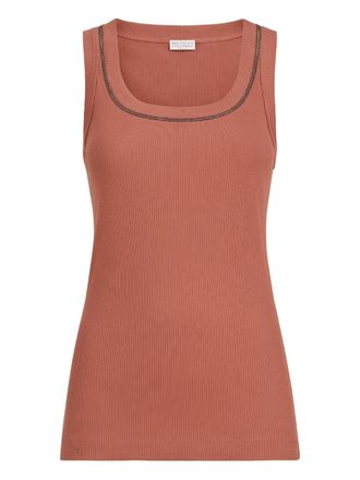 Brunello Cucinelli ribbed trim top - Oranje