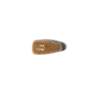 Miu Miu Shearling Hair Clip, Woman, Caramel