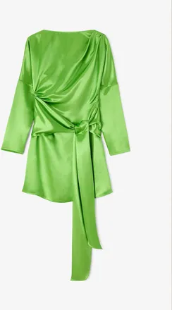 Ganni Spindle Tree Dress in Green Satin - Size 8/10 Viscose