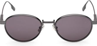 Ermenegildo Zegna 52mm Oval Sunglasses in Gunmetal/Palladium Trim/Grey at Nordstrom