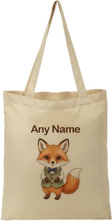 Unigift Personalised Gift - Fox in Bow Tie Tote Shopping Bag (Animal Design) Any Name Message Unique - Cute Kit Cub Tod Reynard Illustration Artwork