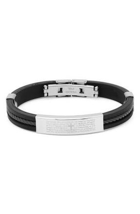 Steeltime Mens Stainless Steel Lords Prayer Rubber Strap Bracelet in Black-Metallic at Nordstrom Rack
