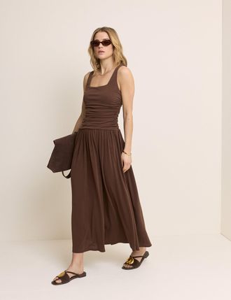 Nobody's Child Brown Ruched Jersey Sleeveless Natalie Midi Dress