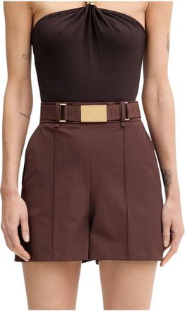 Elisabetta Franchi Shorts in technical bi-elastic fabric with belt - Dames - Bermuda - Bruin - XS - Korte Broeken