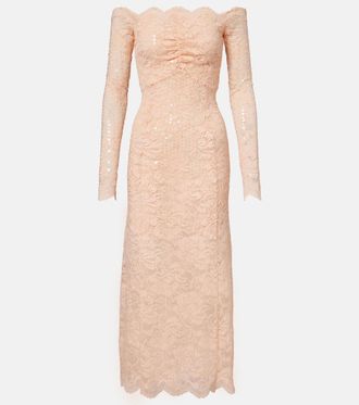 Paco Rabanne Sequined off-shoulder lace midi dress