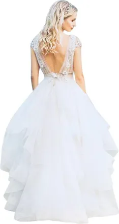 Marchesa Custom Made Floral Embroidered Tiered Wedding Dress Size S