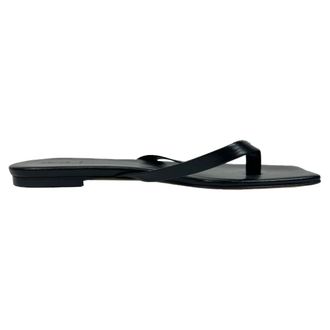 Aeyde Square-Toe Thong Slide Flat Sandals in Black Leather