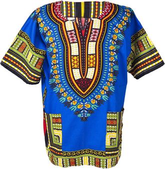 Lofbaz African Dashiki Shirts for Men Women Hippie T Shirt Festival Clothing Print Boho Top 70s Tribal Africa Clothes Dark Blue L