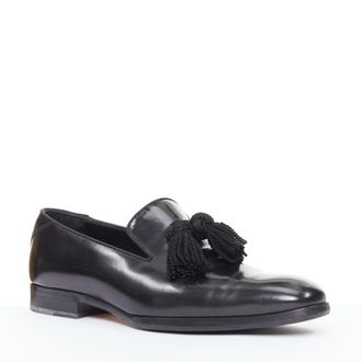 Jimmy Choo London Foxley black shiny calf leather rope tassel loafers