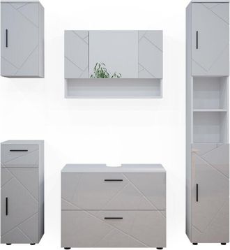 Vicco Conjunto De Muebles De Ba&ntilde;o Irma, Blanco Alto Brillo, 5 Piezas