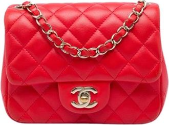 Chanel Pre-owned Mini Square Classic Flap - Dames - Vintage Schoudertas - Rood - ONE Size - Leer - Vintage