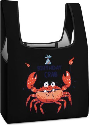 Generic Birthday Crab Shopping Bag Reusable Grocery Tote Bag Foldable Handbag for Travel Picnic