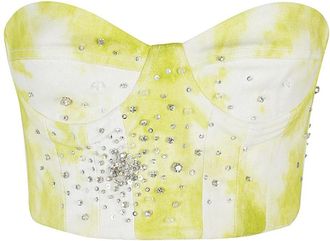 Des_Phemmes Geborduurde Tie Dye Denim Bustier - Dames - Tops zonder mouwen - Veelkleurig - S - Denim - Tops