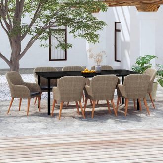 vidaXL Juego De Comedor De Jard&iacute;n 9 Piezas Y Cojines Marr&oacute;n Vidaxl