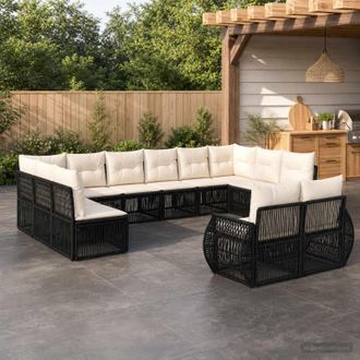 vidaXL Vidaxl Set Divano Da Giardino 12 Pz Nero E Bianco Crema Polyrattan