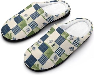 Generic Golf Plaid Checked Mens Slippers Memory Foam Winter Warm Sandals Slip On House Shoes Size 7-14
