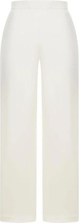 Max Mara Pure Wit Zijde Katoen Elastische Taille Broek - Dames - Straight fit broeken - Wit - XS - Katoen - Broeken