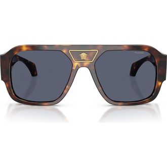 Versace 56mm Polarized Square Sunglasses in Havana /Dark Blue Polar at Nordstrom