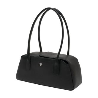 Courr&egrave;ges Womens Strip Shoulder Bag Black Cowhide