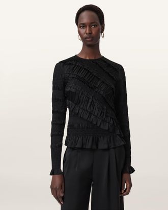 AllSaints Polyester Nyla Long Sleeve Top, Size: UK 14/US 10