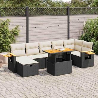 vidaXL Set De Muebles De Jard&iacute;n 5 Pzas Y Cojines Rat&aacute;n Sint&eacute;tico Negro Vidaxl