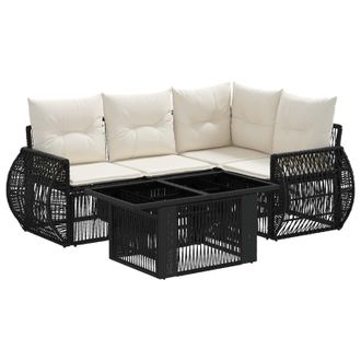 vidaXL Set Divano Da Giardino 5 Pz Nero E Bianco Crema Polyrattan Vidaxl