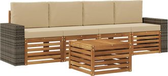 vidaXL Conjunto De Sof&aacute;s De Exterior 5 Uds. Natural Y Beige Vidaxl