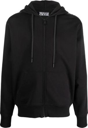 Versace Jeans Couture Zwarte Katoenen Sweatshirts Sweaters Hoodies - Heren - Vesten met rits - Zwart - XL - Katoen - Hoodies & sweatvesten