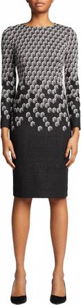 Teri Jon Geometric Metallic Shimmer Knit Dress In Coal Ivory