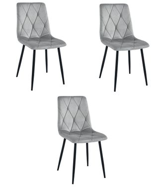OEM Silla Libra - Terciopelo Gris Plata / Patas Negras X 3