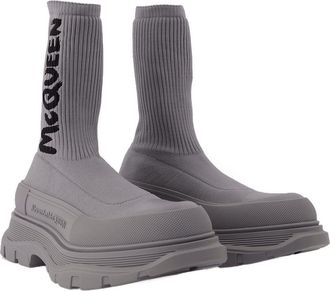 Alexander McQueen Mens Logo-Embroidered Sock Boot Gray Others