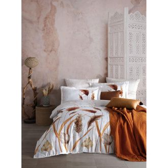 OEM Funda N&oacute;rdica, Funda N&oacute;rdica, Ropa De Cama Set Blanco Naranja Marr&oacute;n